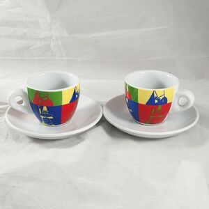 Set of 2 Bialetti Arte Porcelain Warhol Inspired Espresso Demitasse Cup & Saucer